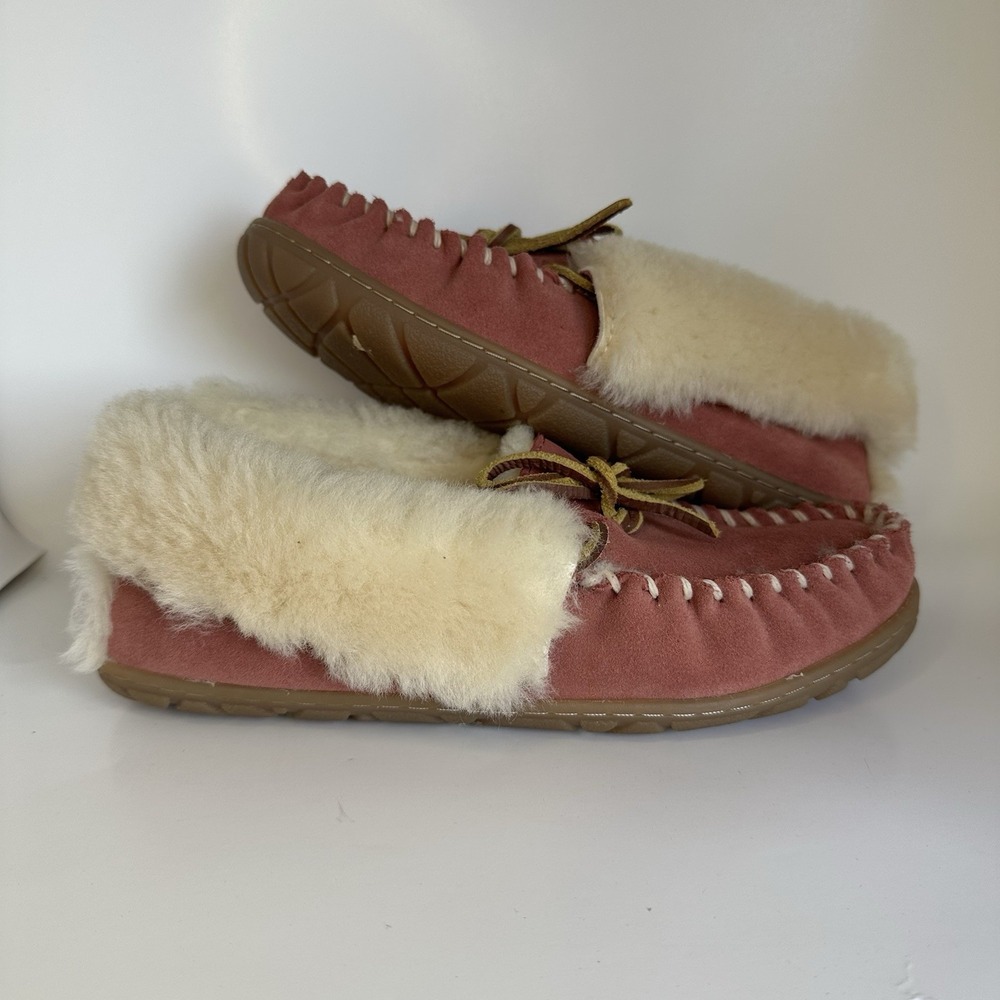 L.L. Bean Wicked Good Red Moccasin Slippers Australian Lamb Shearling SZ 6 Slip